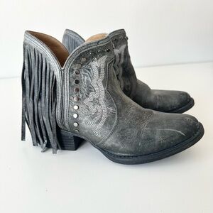 Sterling River Gray Distressed Leather Fringe Western Boots SR6000 Size 8.5